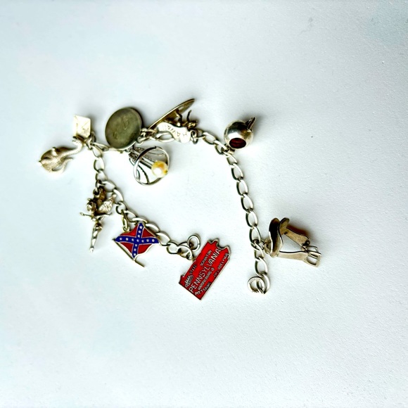 Vintage Charm Bracelet Sterling signed Automade Estate Jewelry - Picture 1 of 9